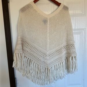 2 for $30 sale: American Eagle cream crochet poncho cape sweater - fringe hem